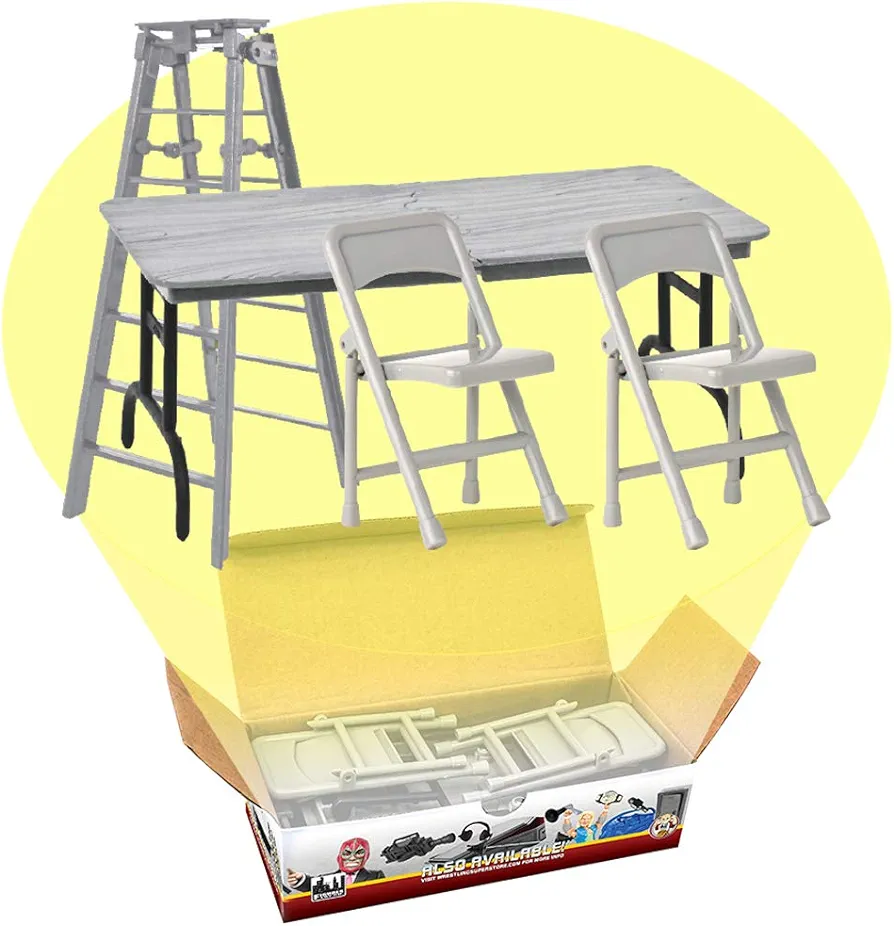 ULTIMATE Ladder, Table & Chairs Silver Playset for Wrestling Action Figures