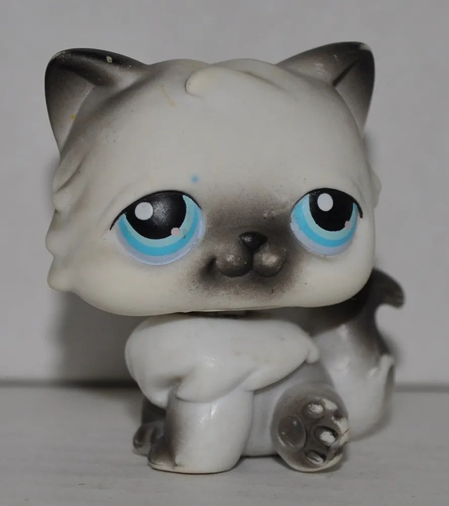 Littlest Pet Shop Kitten Persian #60 (Blue Eyes, Black Tips) (Retired) Collector Toy - LPS Collectible Replacement Single Figure - Loose (OOP Out of Package & Print)