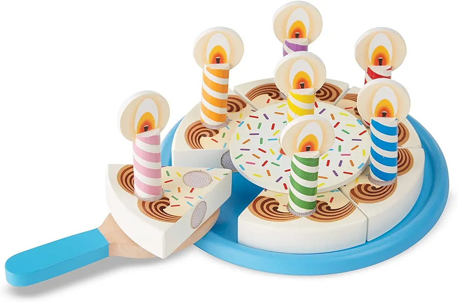 Melissa & Doug Birthday Party Cake - Wooden Play Food With Mix-n-Match Toppings and 7 Candles