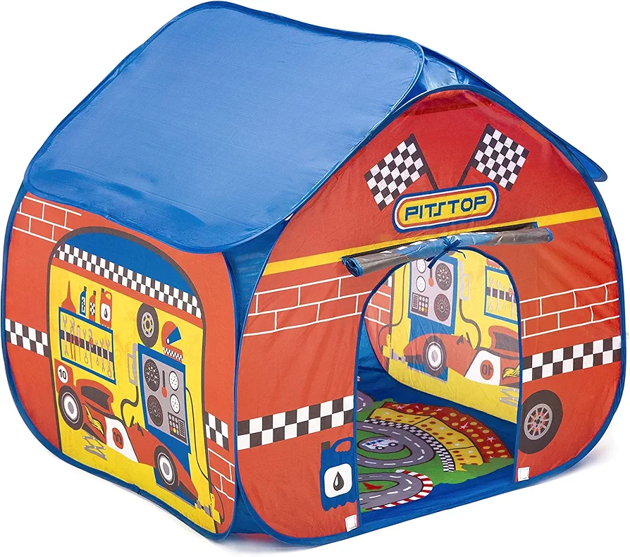 Pit Stop Tent with Race Mat Playhouse Fun2Give, Front & Back Doors, Spacious Interior, Pretend Play, Toddlers & Kids Ages 3+