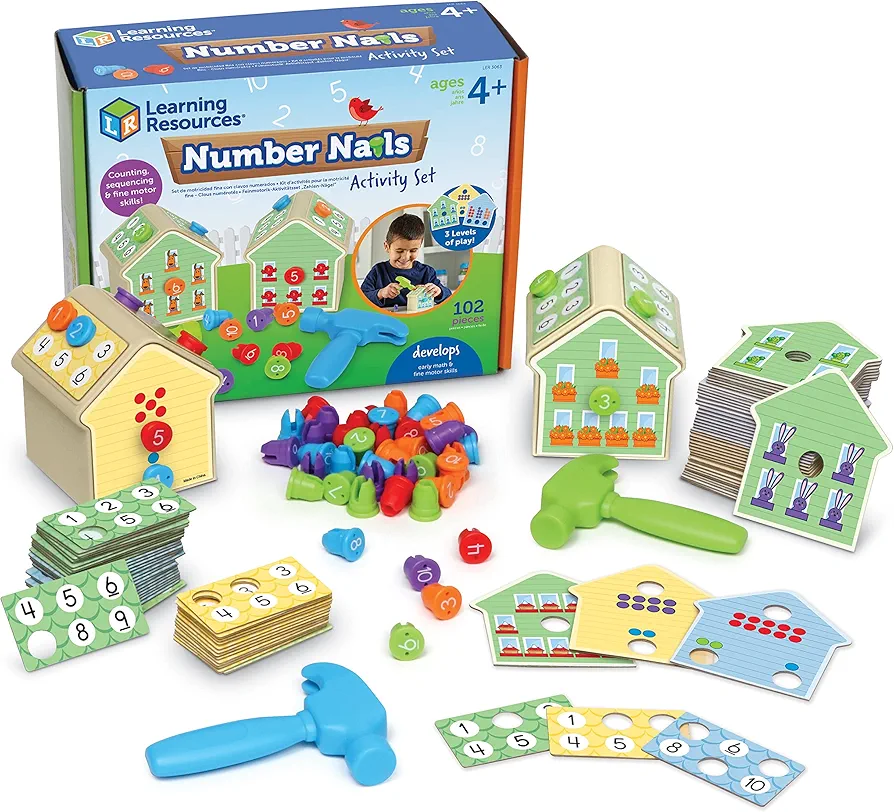 Learning Resources Number Nails Activity Set - 102 Pieces, Ages 4+ Toddler Learning Activities, Fine Motor Games for Kids, Math Games for Kids