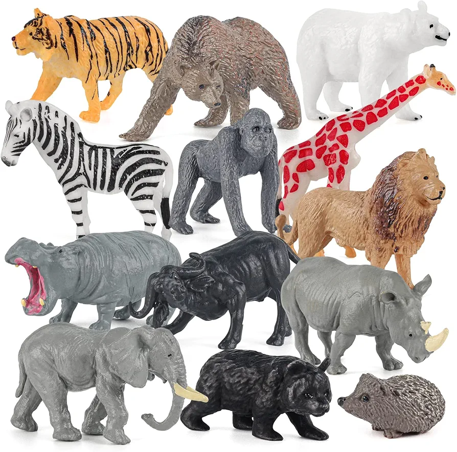 Wildlife Animal Model Toy Playsets 13 PCS Realistic Animal Figure Toys Lion Elephant Rhinoceros Hippo Desktop Decoration Collection Party Favors Toys for Kids