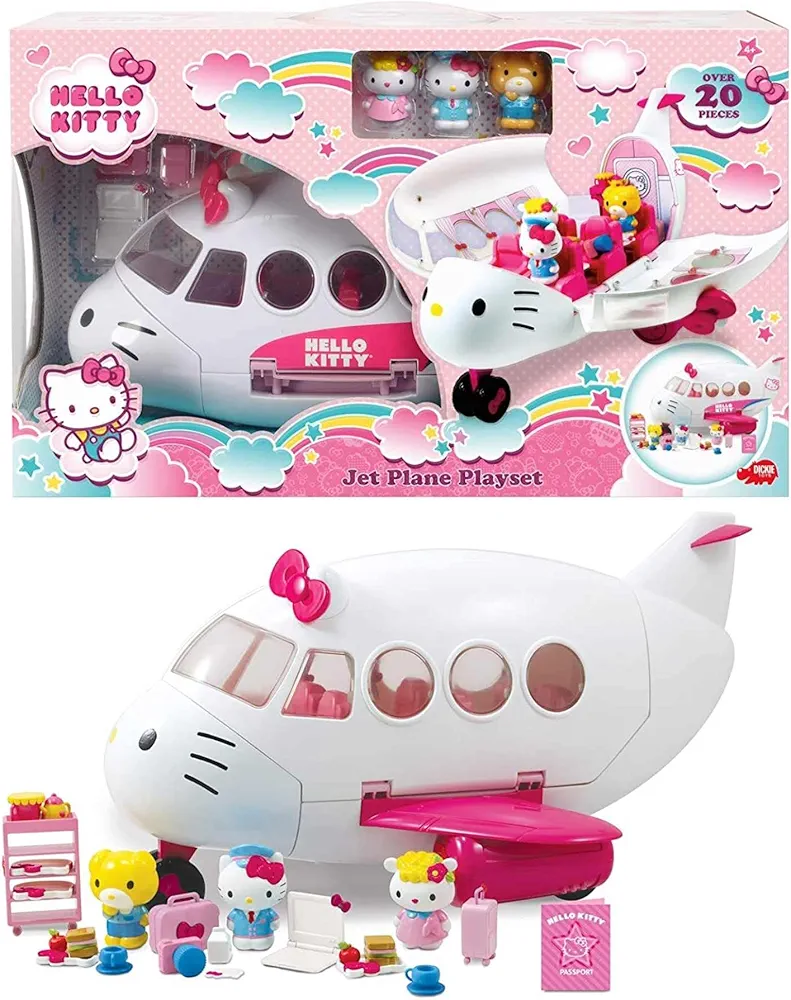 Dickie - Hello Kitty Avión con figuras, apertura de techo, incluye 3 figuras y 20 accesorios (Dickie 253248000)