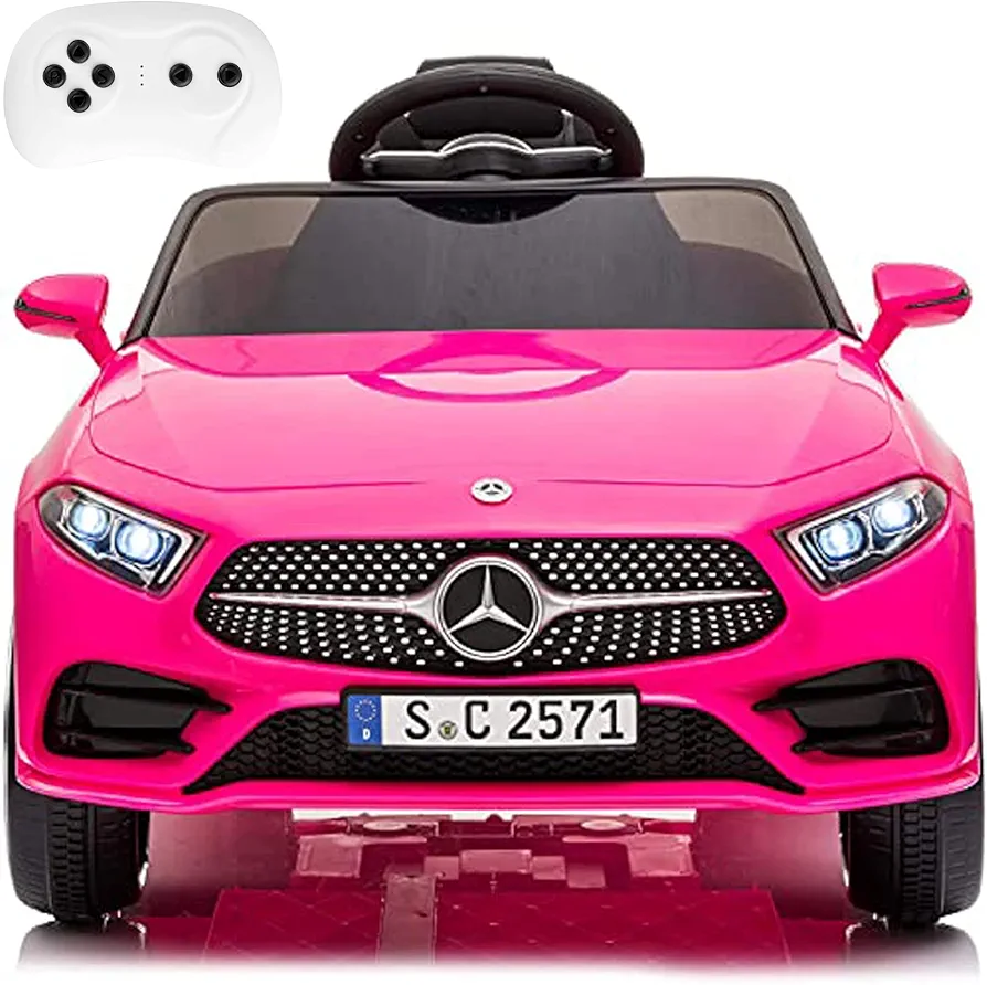 12V Ride On Car for Kids with Parent Remote Control, Licensed Mercedes-Benz CLS Ride on Toy Electric Car for Toddlers, Adjustable Speeds, Horn, Safety Belt,Lights&Music/USB(Pink)