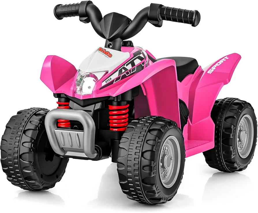 OLAKIDS Kids Ride On ATV, 6V Electric Vehicle for Toddlers, 4 Wheeler Battery Powered Motorized Quad Toy Car for Boys Girls with LED Lights, Horn (Coral)