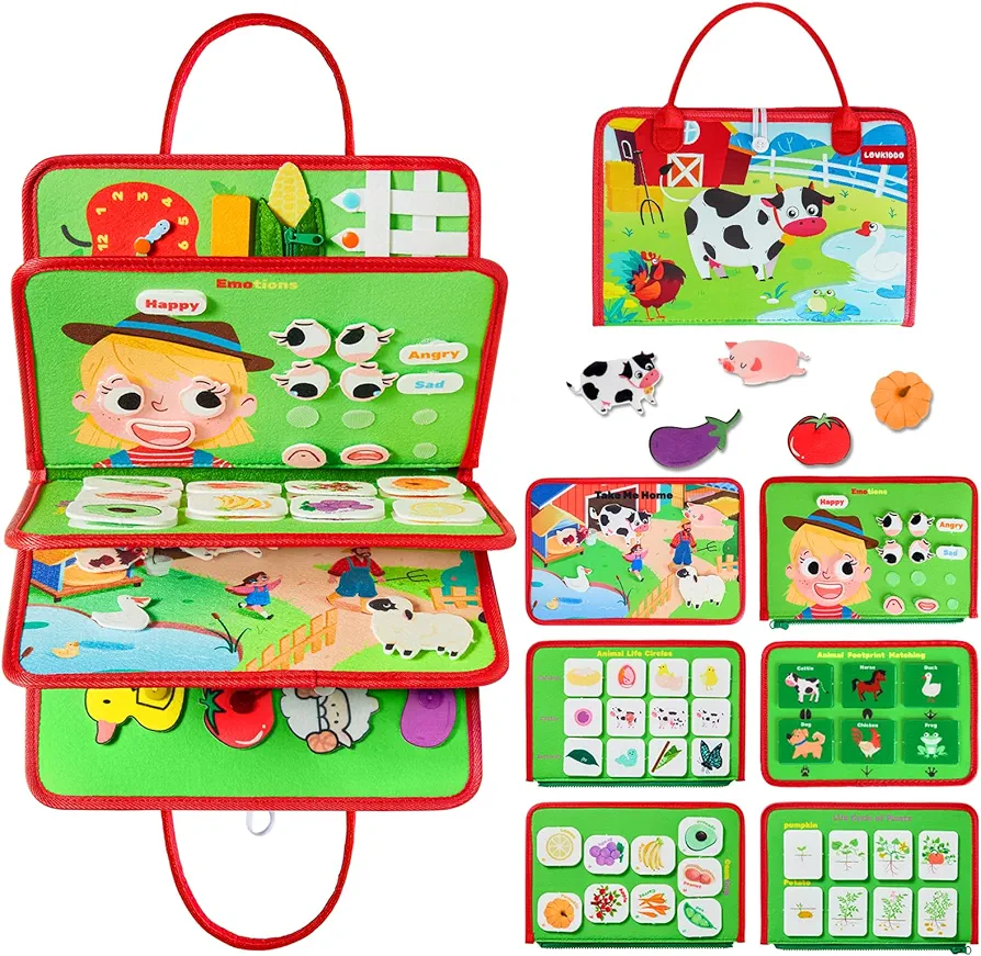 Busy Board, Montessori Toys for 2 3 Year Old Toddlers, Preschool Learning & Educational Toys for Toddlers 1-3, Travel Toys for Car Activities, Gifts for 1 2 3 4 Year Old Girls Boys, Farm