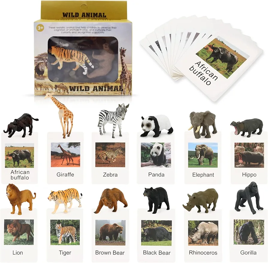 Farm Animal Flash Cards,12 Sets of Animal Figures for Toddlers Homeschool Preschool Science Educational Matching Game for Toddler Kids Zoo Montessori Animal Toys