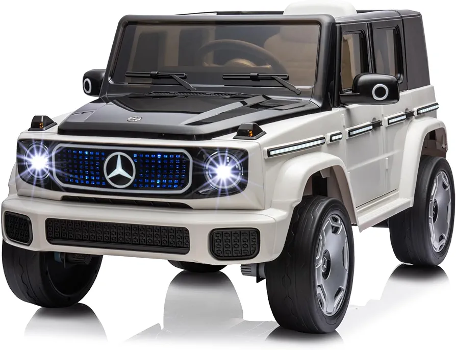 12V Kids Ride On Car, Licensed Mercedes-Benz EQG Electric Car Battery Powered w/Parent Remote Control, Full Car LED Lights, Spring Suspension, Music, 4 Wheeler Electric Vehicle for Kids, White