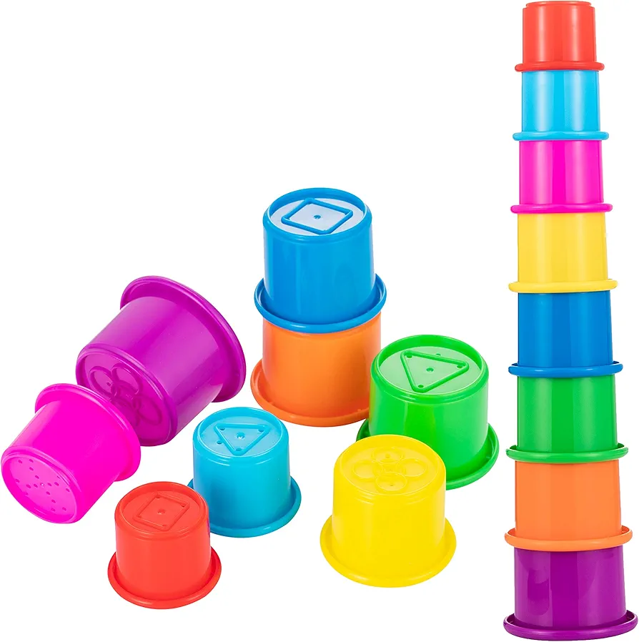 Colorful Stacking & Nesting Cups - 8 Cups Fun Color Learning Toy - Great Bath & Beach Toy for Baby Toddler & Kids - Preschool Game