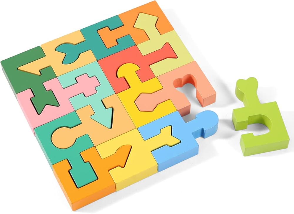 Wooden Shapes Puzzles Blocks Geometric Brain Teaser Montessori Toys Jigsaw 3D Logic IQ Game Shape Sorter Preschool STEM Educational Learning Gift for 3 4 5 6 Year Old Toddlers Kids Boys Girls