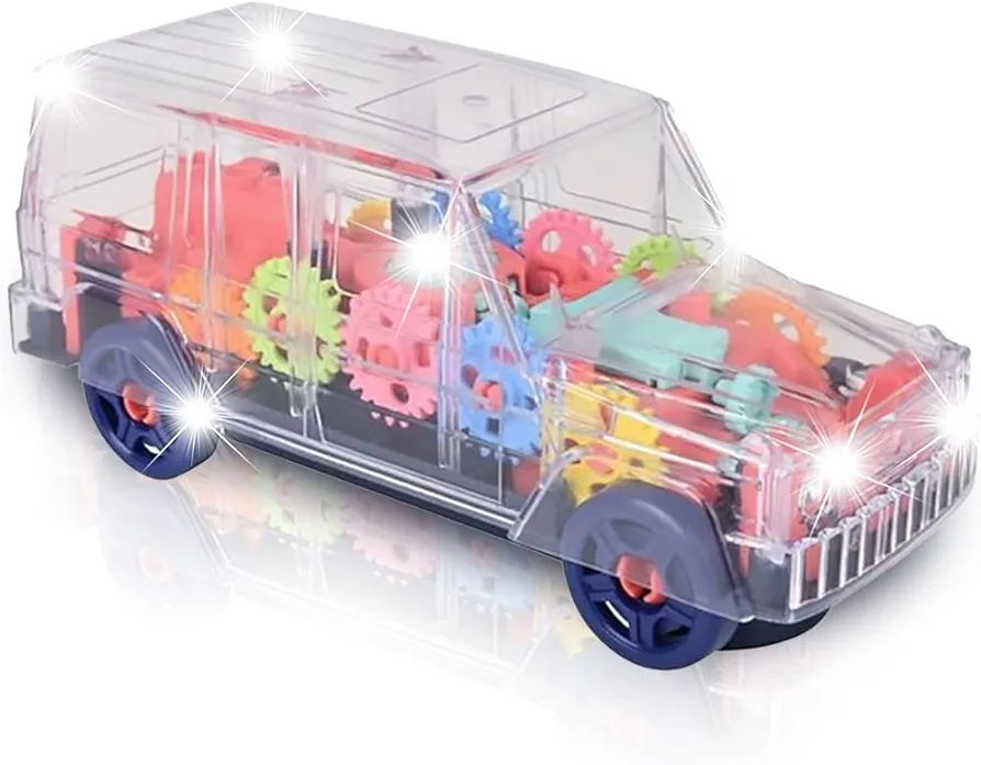 ArtCreativity Light Up Transparent SUV for Kids, 1PC, Bump and Go Toy Car with Colorful Moving Gears, Music, and LED Effects, Fun Educational Toy for Kids, Great Birthday Gift Idea