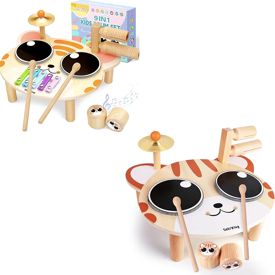 Kids Drum Set for Toddlers Musical Instruments Montessori Wooden Toys Baby Drum Set