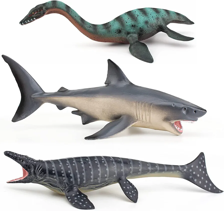 Large Replica of Mosasaurus 10Inch 3PCS Prehistoric Sea Creatures Toys for Kids Gift Shark Figure Ocean Life Collection Sea Animals for Toddler Boys Dino Toy