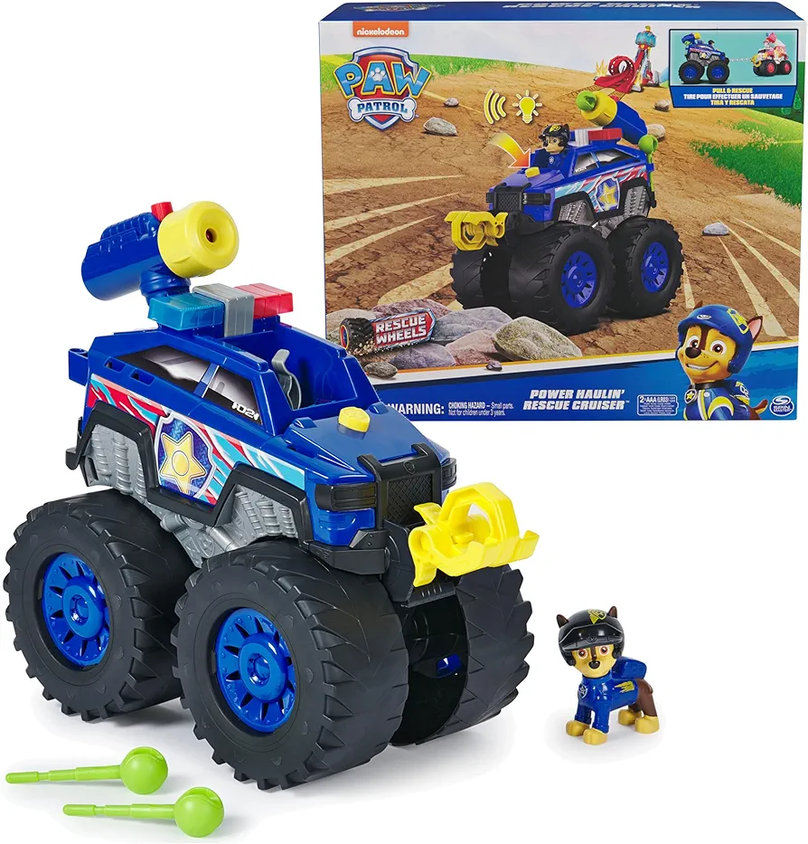 Paw Patrol: Rescue Wheels Chase’s Power Haulin’ Cruiser, Toy Truck with Launcher, Motorized Winch, Lights & Sounds, Kids Toys for Boys & Girls Ages 3+