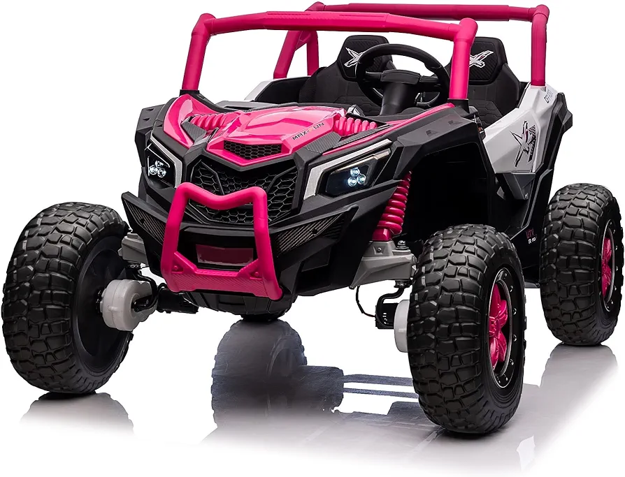 24V 4WD 2-Seater Side by Side Ride on Toy for Big Kids,Electric Toy Car Off-Road Kids Ride On Car with Parent Remote Control, EVA Tires Powerful 4 Wheeler UTV Truck, Pink