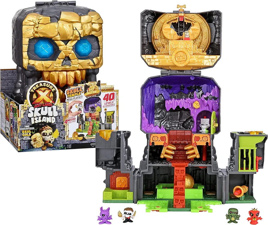 TREASURE X Lost Lands Skull Island Skull Temple Mega Playset, 40 Levels of Adventure. 4 Micro Sized Action Figs. Survive The Traps and Discover Guaranteed Real Gold Dipped Treasure