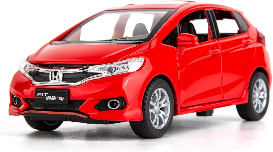 Compatible for 1:32 Diecasting Alloy Honda FIT Car Model Toy Car,Front Wheel Steering Car with Lights and Sound, Open Door for Kids Gift, Children Birthday Gift Red