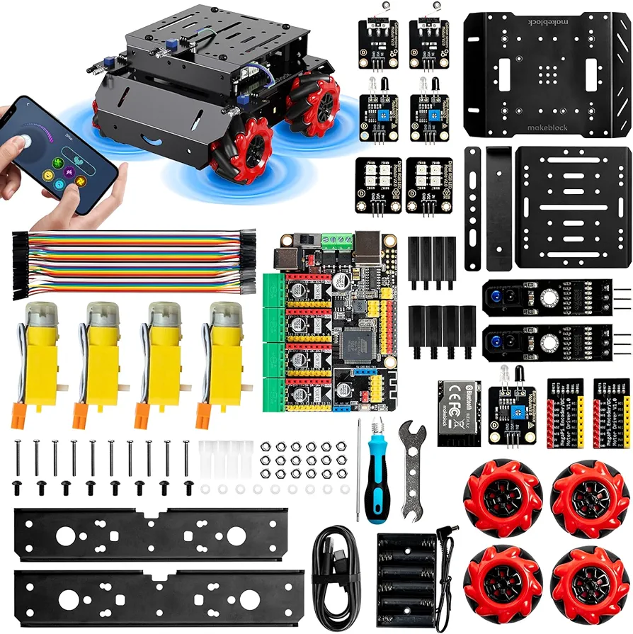 Makeblock mBot Mega Robot Kit with Mecanum Wheels, Programmable Robotics Kit Compatible with Arduino IDE and Raspberry Pi for Teens & Adults, Robotics Gift for Learning Coding, Robotics, Electronics