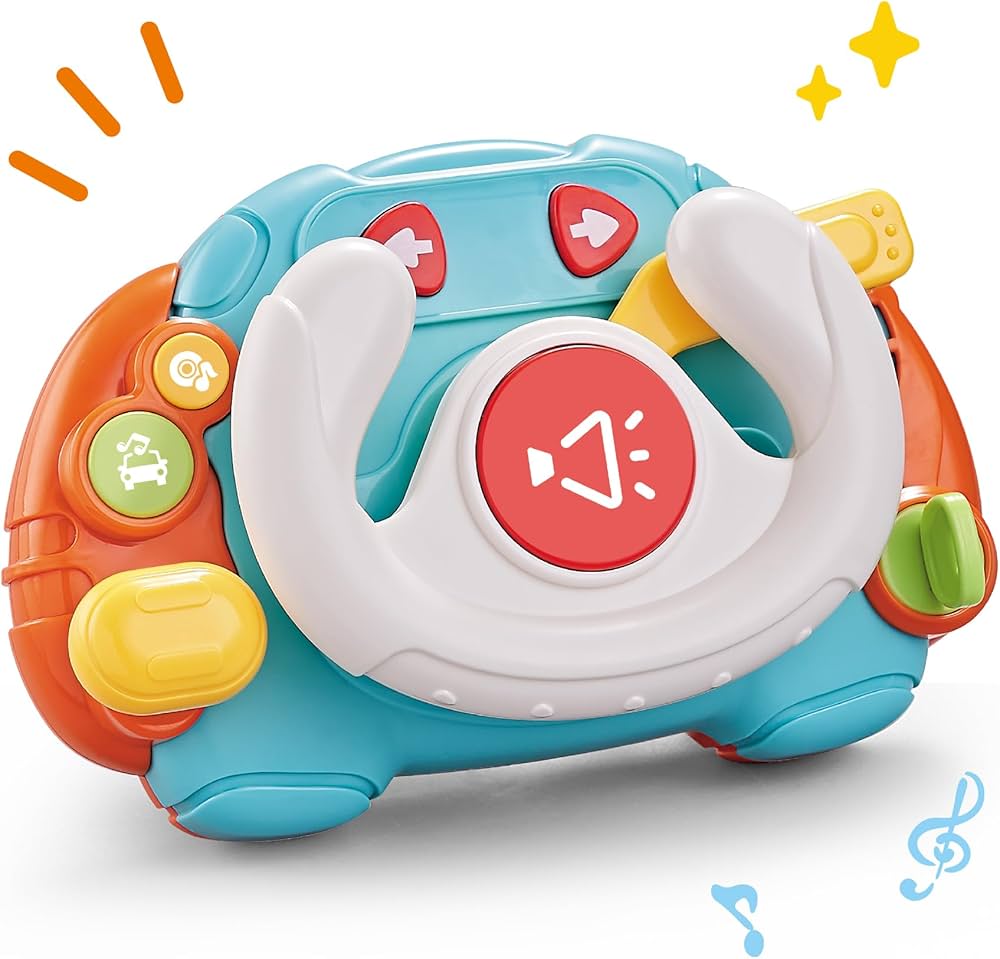 Baby Montessori Sensory Learning Travel Activities Toys with Sound Light - Baby Steering Wheel Music Toys for Babies 6 9 12 18 Months - Infant Newborn Shower Gifts for Toddlers 1-3 Year Old Boys Girls