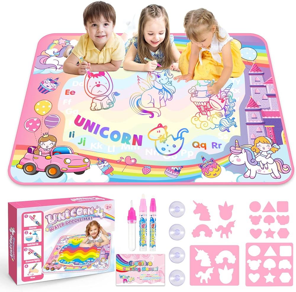 Toddler Toys for 2 3 4 5 Year Old Kids Boys Girls, Unicorns Gifts for Girls Water Doodle Mat Preschool Educational Learning Toy Doodle Drawing Mat Birthday Gift Easter Basket Stuffers for Kids Age 2-5