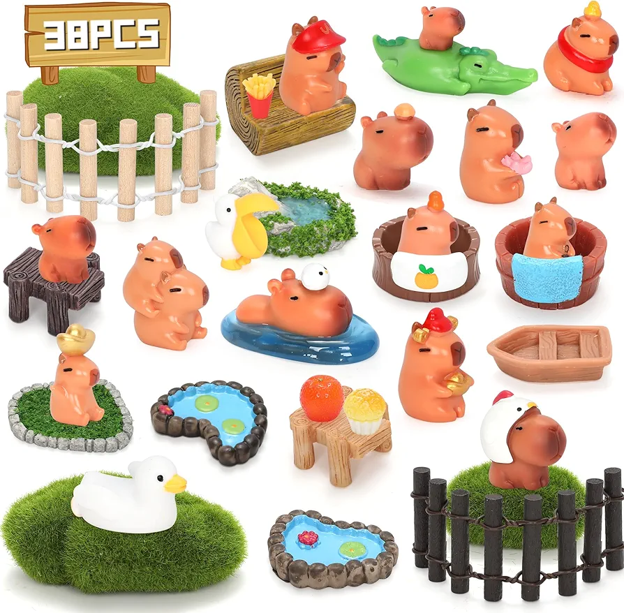 generic 39Pcs Capybara Figures Playset(19 Animal Modoels & 20 Multiple Accessories)