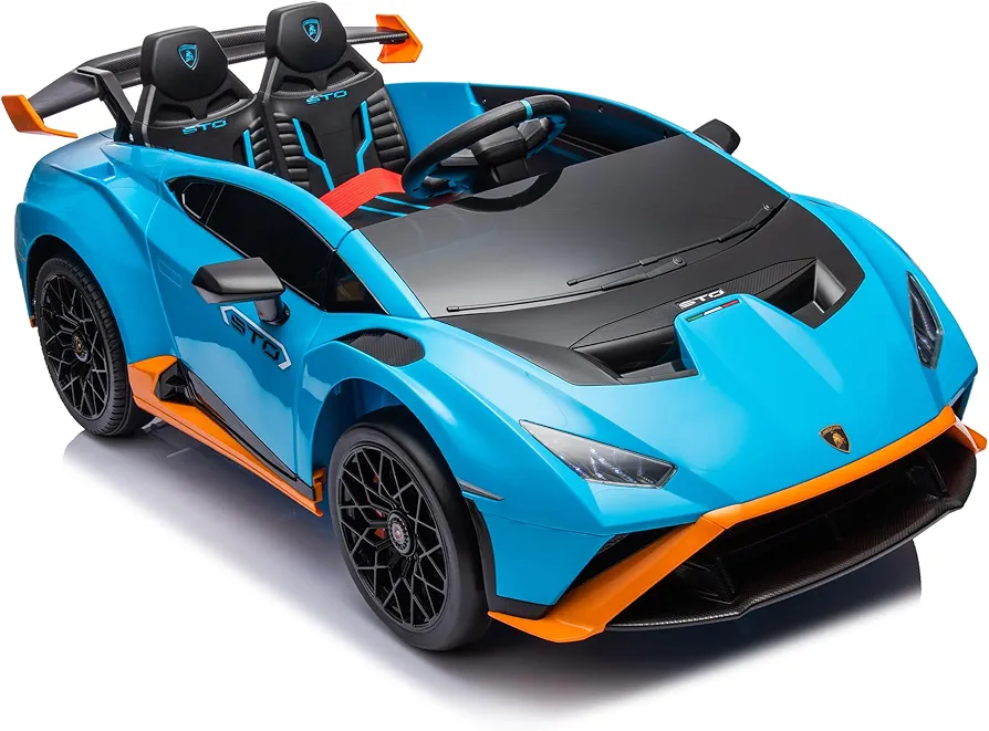 Ride on Licensed Lamborghini Car Toys, 24V Kid's Electric Vehicles for Kids 3-8 Years Old, Ride on Car Toys with Remote Control, Led Lights, USB Connection (Blue)