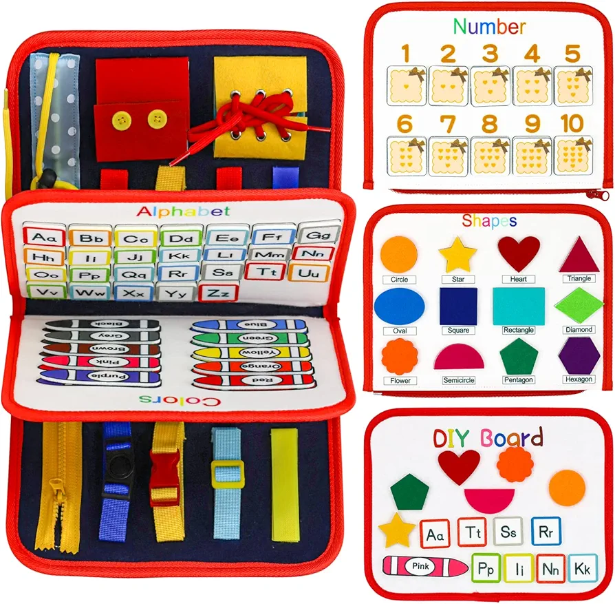 HarVow Busy Board for Toddlers, Sensory Activity Board for Preschool Learning Toys Quiet Book Montessori Educational Toys for Autism with Zipper Removable Multiple Page Travel Toys for Boy and Girl