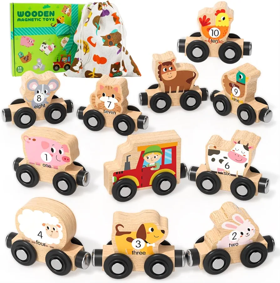 Montessori Toys for Toddlers, 11PCS Wooden Train Set, Toddler Toys for Preschool Learning Activities for Kids, Birthday Gift for Boys and Girls