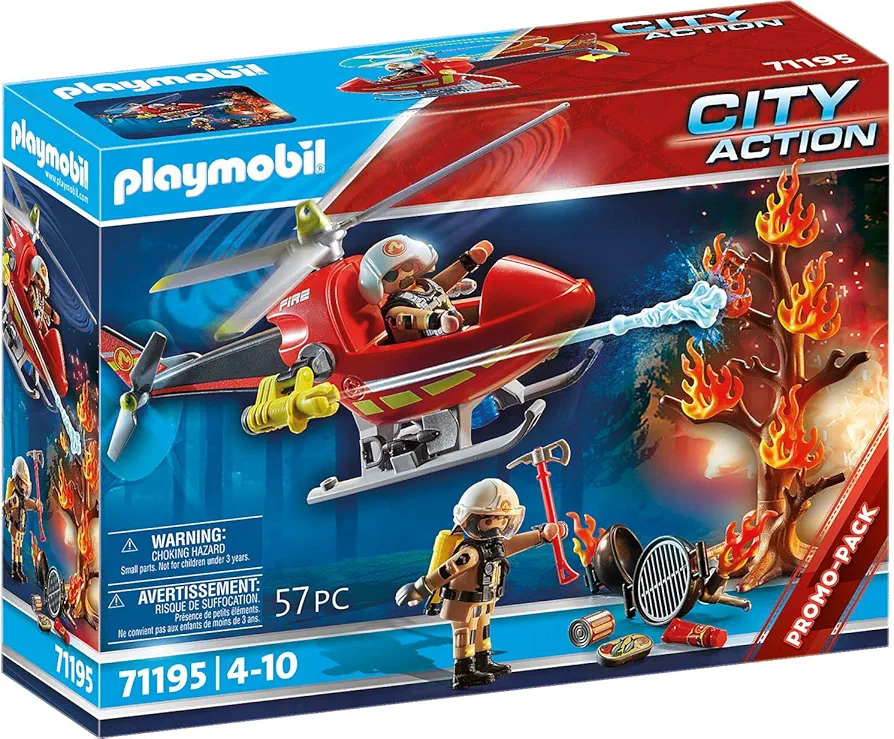 Playmobil 71195 City Action Fire Helicopter, Air-Based Playset with Firing Cannon, Fun Imaginative Role-Play, Playset Suitable for Children Ages 4+