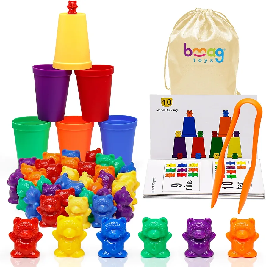 Bmag Counting Bears with Matching Sorting Cups, Preschool Learning Toys Color Recognition and Math Learning Games, STEM Educational Toy Gift for Kids Age 3 4 5 Year Old Boys Girls