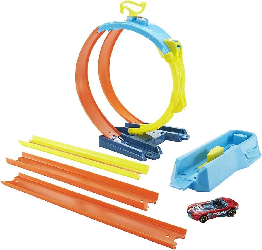 Hot Wheels Toy Car Track Set, Track Builder Playset, Split Loop Pack & 1:64 Scale Vehicle, Compatible with Other Sets & Tracks