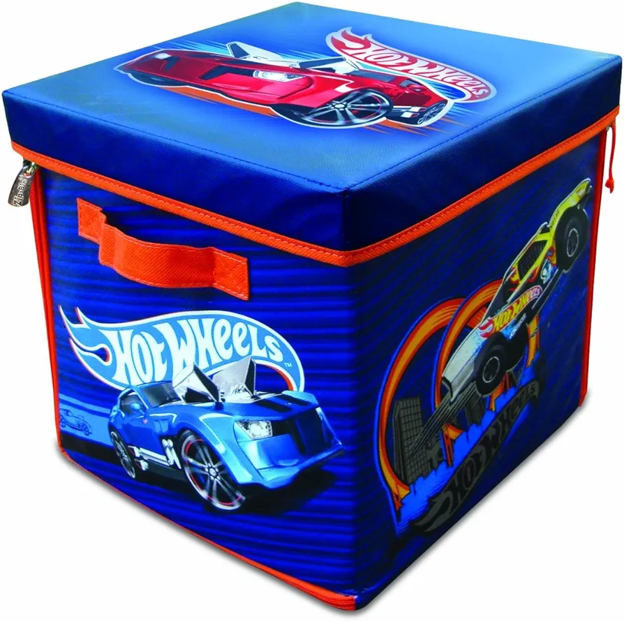 Hot Wheels Tara Toy Storage Box - Multicolor Cardboard Cube Holds Up To 300 Hot Wheels Cars, Storage And Play For Kids Age 3+