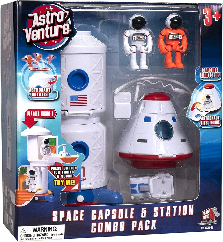 Space Playset - Toy Space Station & Space Capsule with Lights and Sound & 2 Astronaut Figurine Toys for Boys and Girls