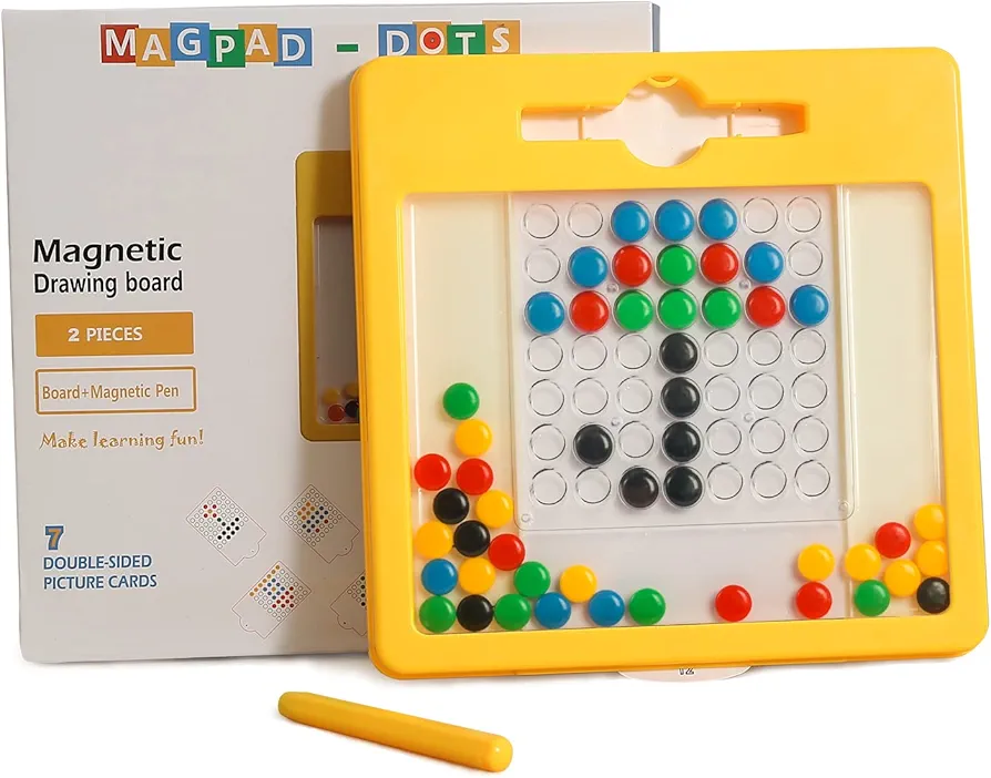 Magnetic Doodle Board for Kids & Toddlers, Magnetic Drawing Board with Magnet Pen & Beads, Magnetic Dot Art, Montessori Educational Preschool Toy, Travel Toys for 3+ Years Old Boys Girls(8.1"x 8.1")