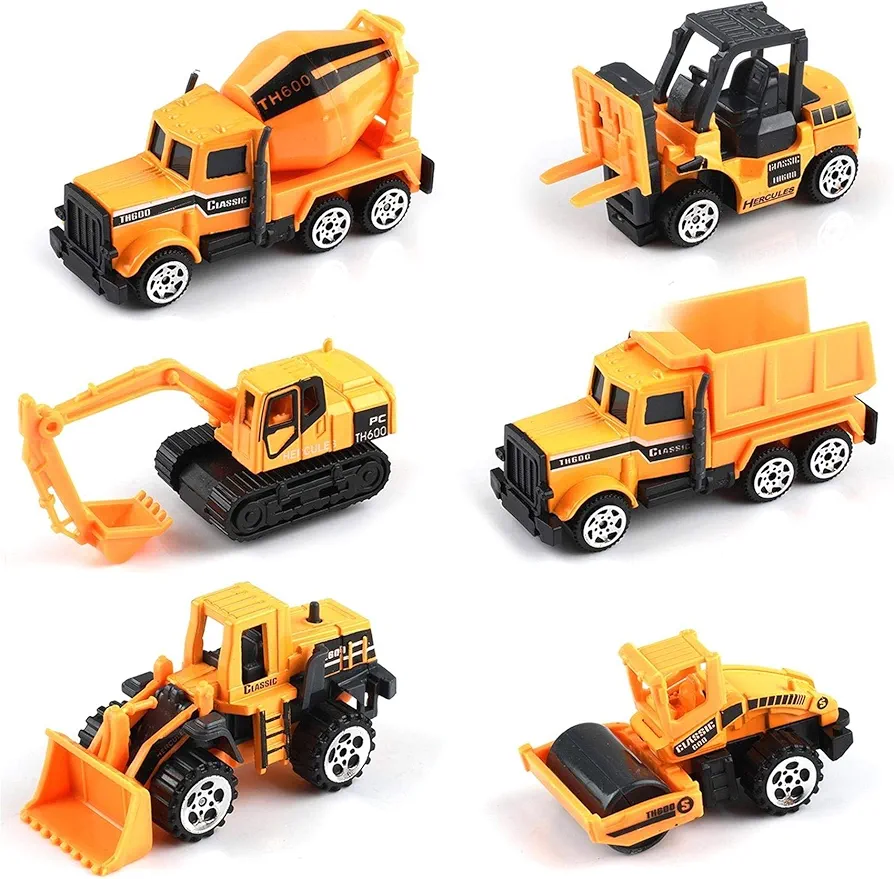 Small Construction Toys, 6Pcs Construction Vehicles Trucks Kids Birthday Gifts Vehicle Toy Toddlers Boys Mini Car Set Die Cast Engineering Excavator Digger Trucks