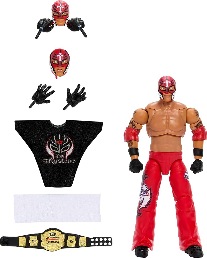 Mattel WWE Ultimate Edition Action Figure Rey Mysterio Fan TakeOver Collectible with Interchangeable Accessories, Extra Heads & Swappable Hands (Amazon Exclusive)