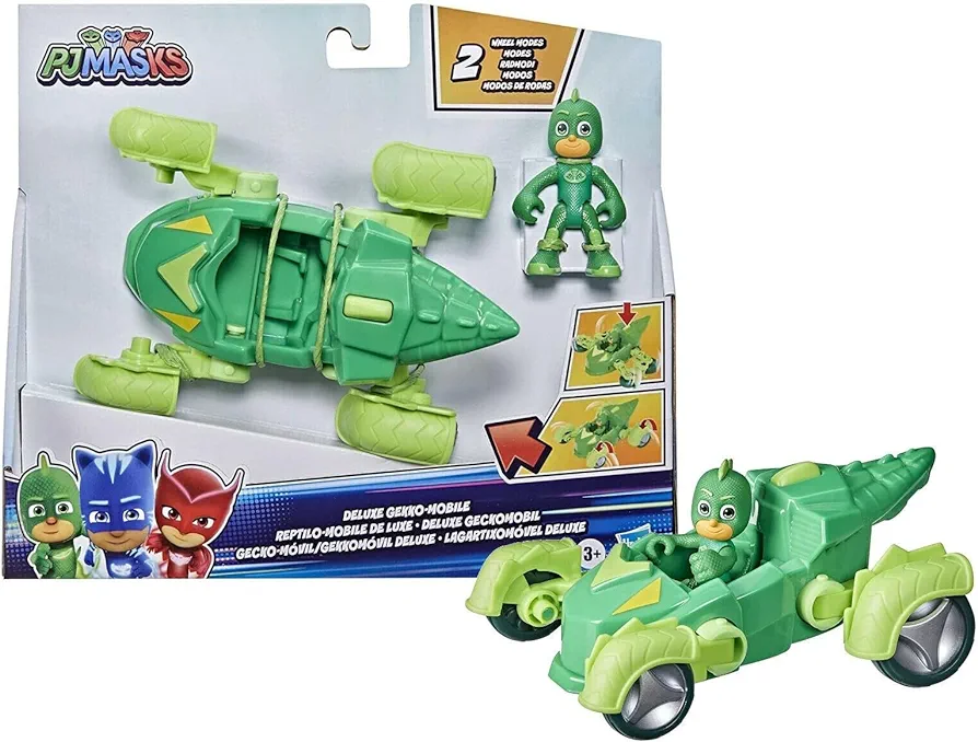 PJ Masks Gekko Deluxe Vehicle Preschool Toy, Gekko-Mobile Car with 2 Wheel Modes and Gekko Action Figure for Kids Ages 3 and Up