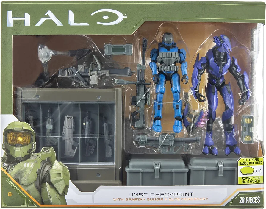 HALO 4” Hero Mission Pack - Spartan Gungnir and Elite Mercenary Action Figures Plus Weapons Infinite Accessories - UNSC Checkpoint