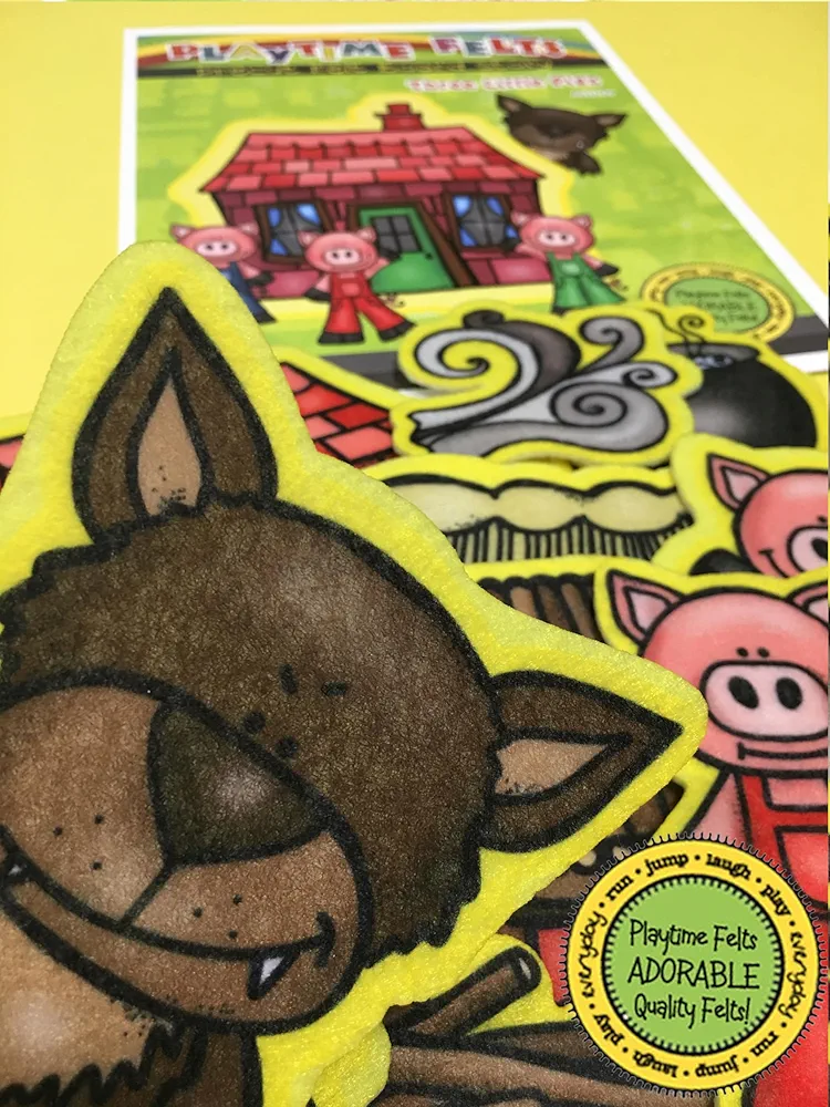 Playtime Felts Three Little Pigs Felt Set 16 Adorable PRECUT & READY to PLAY Felt Figures for Flannel Board Teaching for Toddlers, Preschoolers and Kindergarten - DURABLE Felt Characters