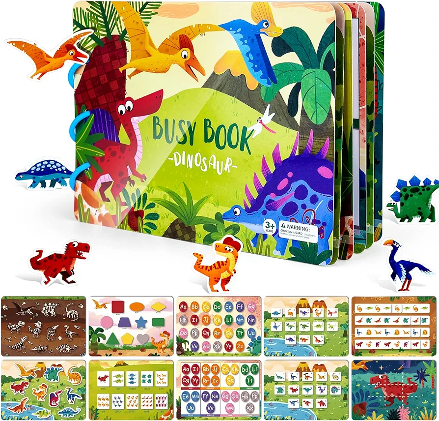 ASTARON Montessori Toys Busy Book for Toddlers 3 4 5 6 Year Olds Dinosaur Toy for Kids Preschool Educational Toys Gifts for 3-5 Year Olds Boys Girls Kids Autism Sensory Toys