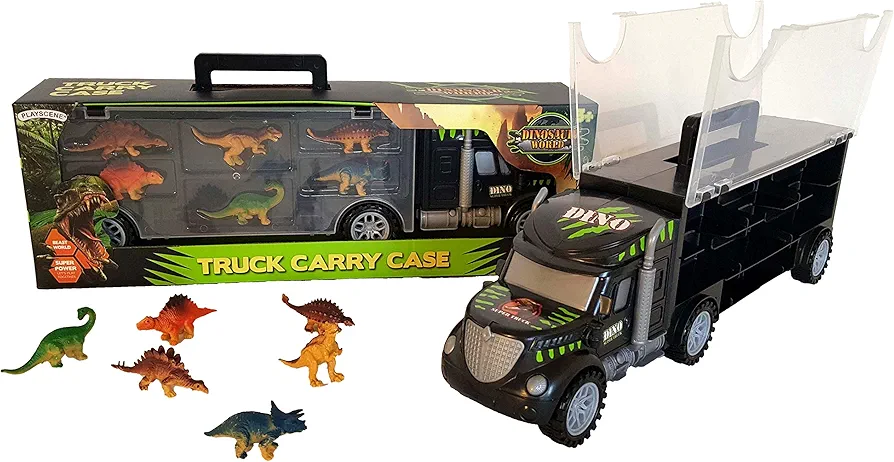 Large Dinosaur Truck Carrying Case with Educational Toy Dinosaur Figurines (Dinosaur Truck)