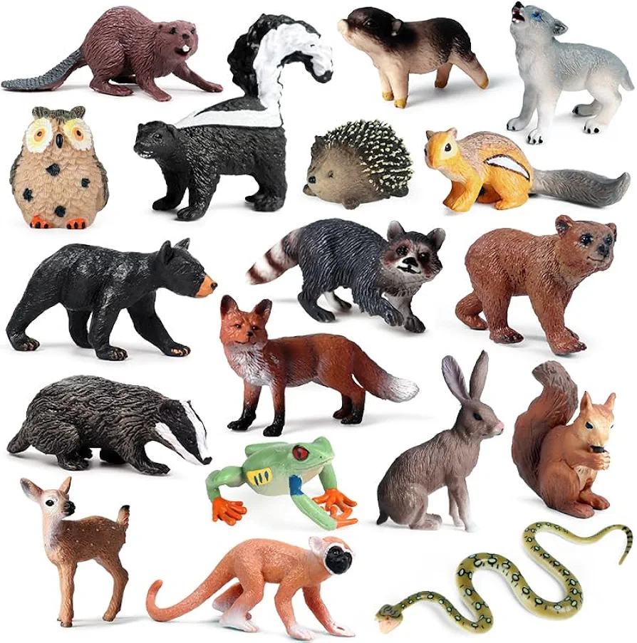 Forest Animal Toy Figures - 18 PCS Realistic Wildlife Animal Figurines - Plastic Woodland Jungle Creatures Playset- Perfect for Birthday Gifts, Christmas, School Project & Collectibles