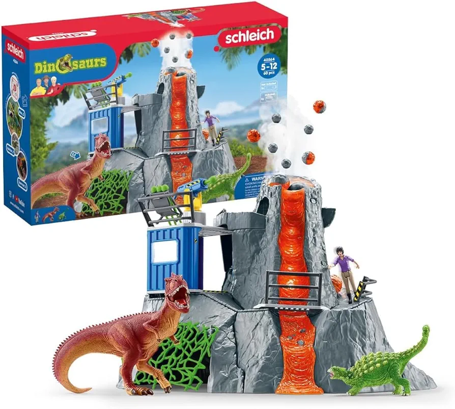 Schleich Dinosaurs - Volcano Expedition Base Camp, Dinosaur Playset Including LED Erupting Volcano, Researcher Figurines and 2 x Dinosaur Toys for Boys and Girls Ages 5-12