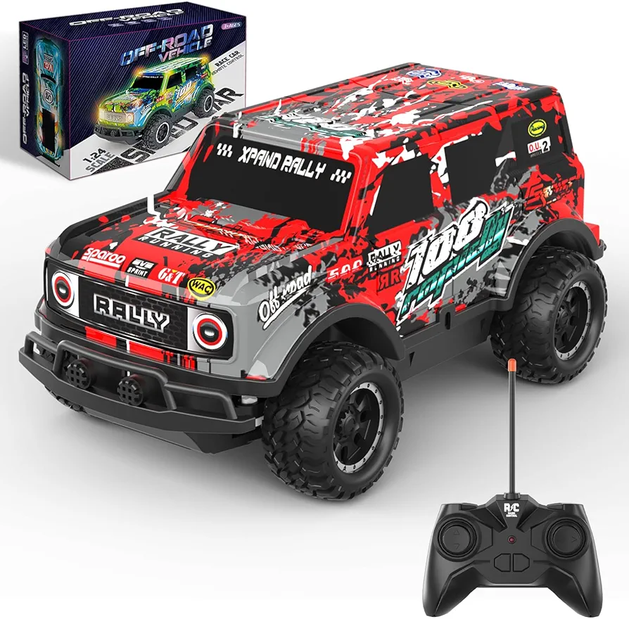 Remote Control Car, 1/24 Scale Light Up Racing Car Toys, RC Car for Kids with Cool Led Lights, Hobby RC Cars Toys Birthday Gifts for 3 4 5 6 7 8 Year Old Boys Girls