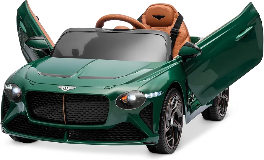 Kidzone 12V Licensed Bentley Bacalar Ride on Car Kids Battery Powered Electric Vehicle Toy w/Parent Remote Control, 3 Speeds, Spring Suspension, LED Lights, Horn, Radio, AUX Port - Green