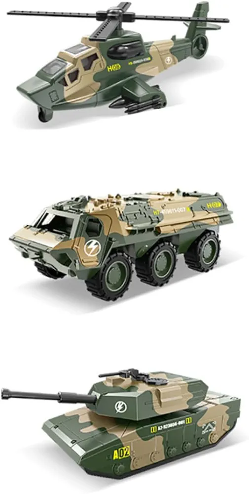 3pcs Diecast Vehicles Alloy Army Vehicle Models Car Toys with Tank Attack Helicopter Playset Mini Cars Army Tanks for Kids Toddlers