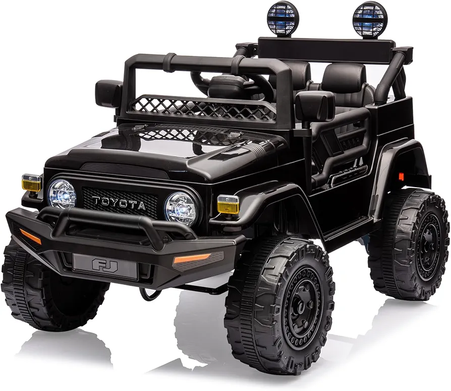 12V Battery Powered Electric Car，Licensed Toyota 12V Ride-On Truck for Kids with Remote Control, Music, LED Lights, Suspension System, Double Doors, Safety Belt for Toddlers-Black