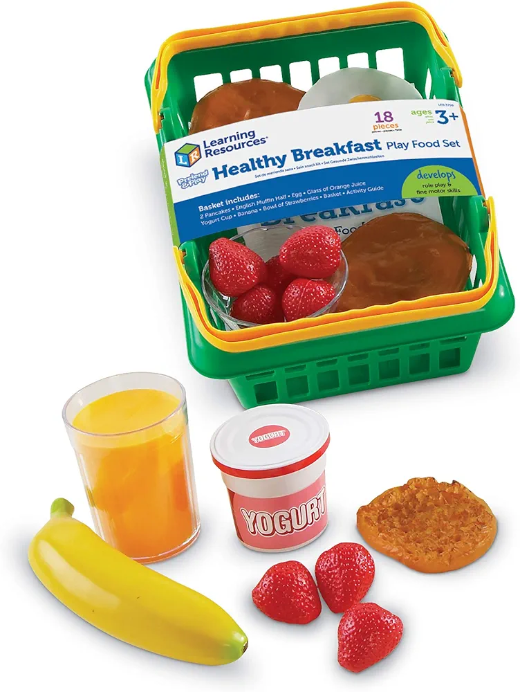 Learning Resources Healthy Breakfast Basket - 18 Pieces, Ages 3+ Pretend Play Food for Toddlers, Preschool Learning Toys, Kitchen Play Toys for Kids