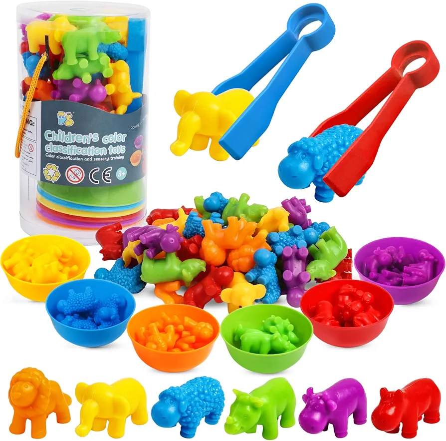 Counting Animals Toys Matching Games with Color Sorting Bowls Preschool Learning Activities for Math Montessori STEM Educational Sensory Toys for Kids Aged 3 4 5 Year Old Boys Girls