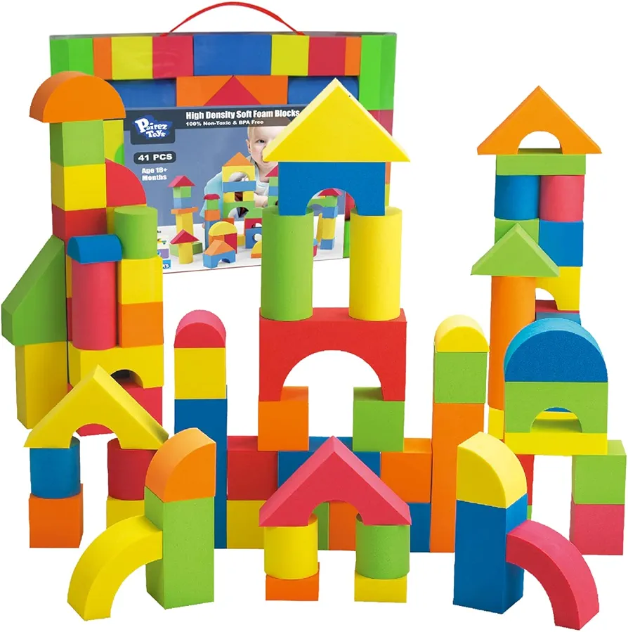 Foam Building Blocks for Toddlers 2-4, 41 Pieces EVA Soft Stacking Blocks, Baby Bath Foam Toy Set, Early Learning Construction Toys & Gifts for Kids, Boys & Girls 18+ Months